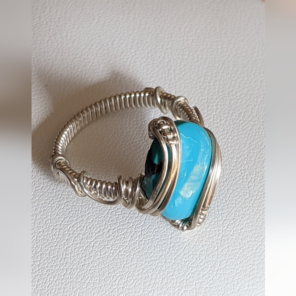 Sterling Silver Ring- Artisan- Genuine Turquoise- Southwestern Blue - Picture 4 of 15